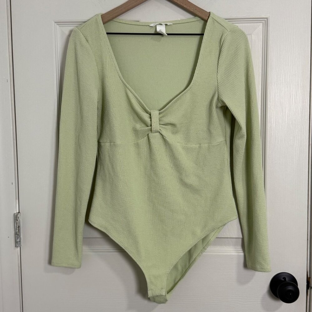 H&M Bodysuit Womens‎ Large Green Babydoll Sweetheart Neckline Evening Going Out